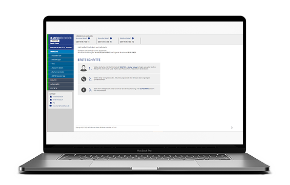 Screenshot vom Tool MiFID-Recorder, mit dem Finanzdienstleister Telefonate rechtssicher aufzeichnen können
