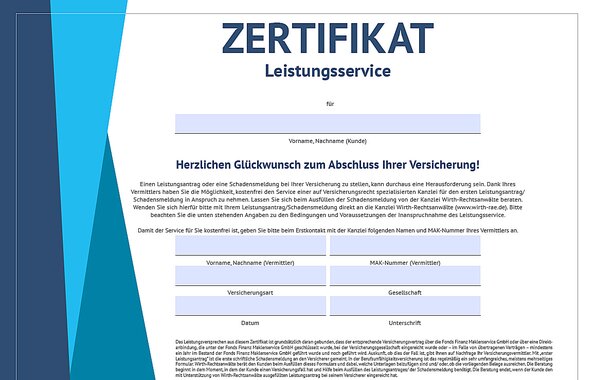 Leistungsservice-Zertifikat für den Schadensfall