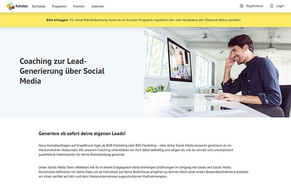 Screenshot der 4circles Prämie zum Coaching für Makler zur Lead-Generierung mit Social Media