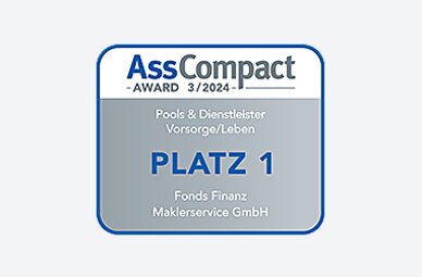 Auszeichnung der Fonds Finanz im Rahmen der AssCompact-Studie 3 / 2024 "Pools & Dienstleister" mit dem ersten Platz in der Kategorie "Vorsorge/Leben"