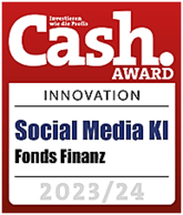 Auszeichnung der Fonds Finanz von der Cash. Media Group mit dem Innovations-Award 2023 in der Kategorie Maklerpools für das Tool "Social Media KI"