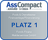 Auszeichnung der Fonds Finanz im Rahmen der AssCompact-Studie 3 / 2024 "Pools & Dienstleister" mit dem ersten Platz in der Kategorie "Finanzanlage/Finanzierung"